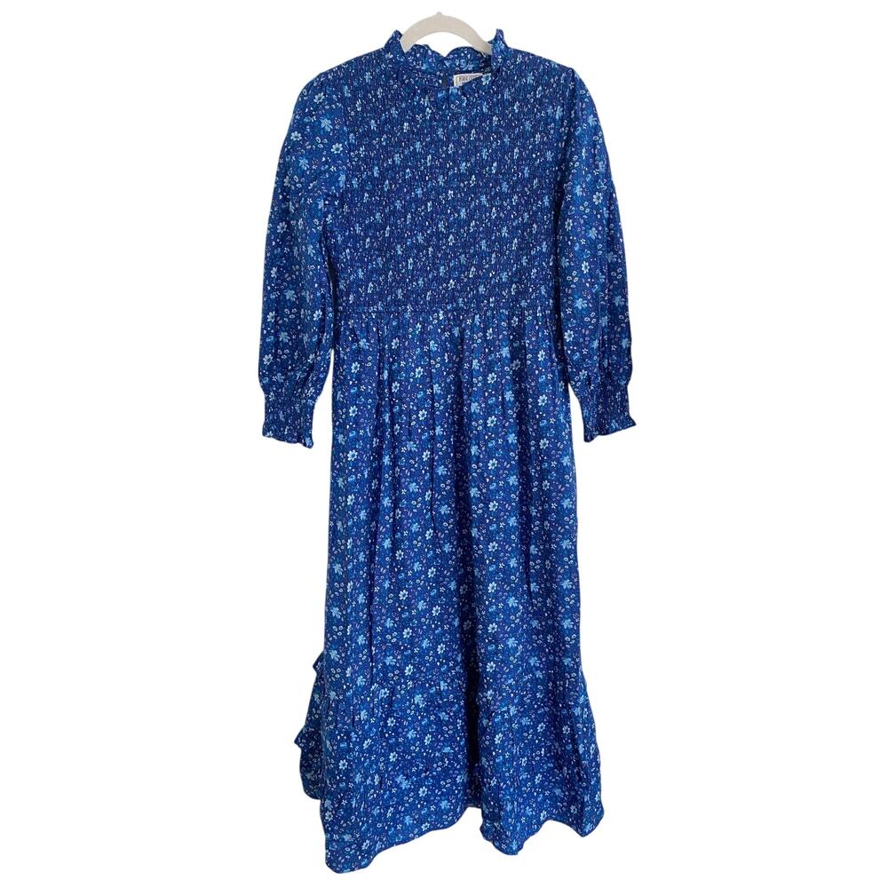 Pink City Prints Tuckernuck Isabel High Neck Smocked Midi Floral Cotton Dress Sm